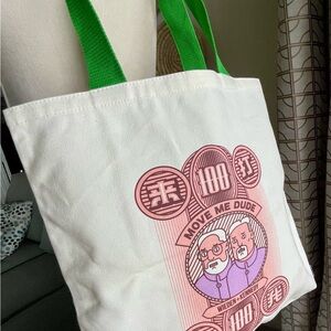 Fun Green Handle Tote Bag with Money Print